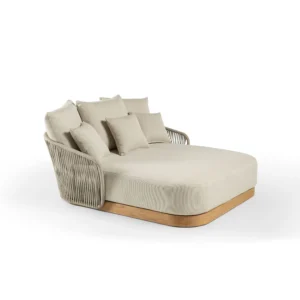 Lit de repos NINO – Teck corde beige coussin avorio écru + housse