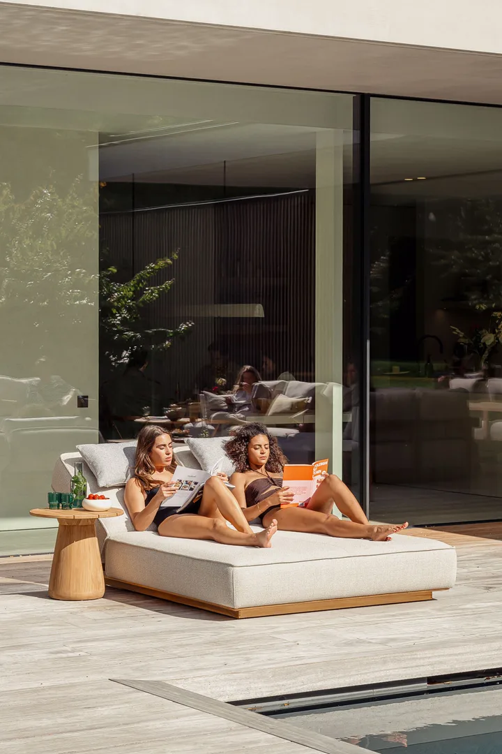 Lit bain de soleil double JUAN – Teck Mario Sirtori Siesta écru – Image 2