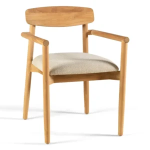 Fauteuil LEANDRO – Teck coussin fixe toutes saisons écru