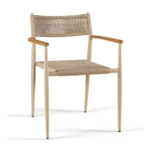 Chaise empilable LEO – Alu lin sable accoudoir en teck
