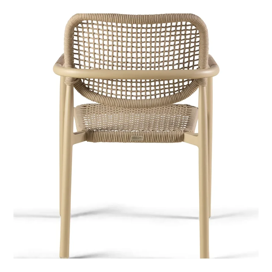 Chaise MIDLETON – Alu sable, corde beige, accoudoirs teck avec coussin – Image 3