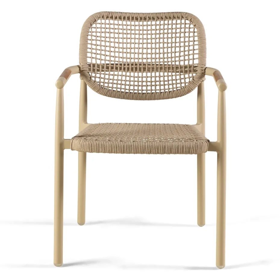 Chaise MIDLETON – Alu sable, corde beige, accoudoirs teck avec coussin – Image 7