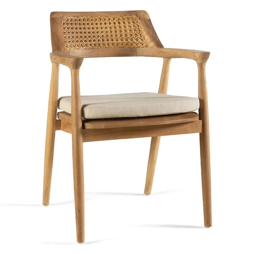 Fauteuil SEMARANG – Teck naturel avec coussin Sunbrella Papyrus écru