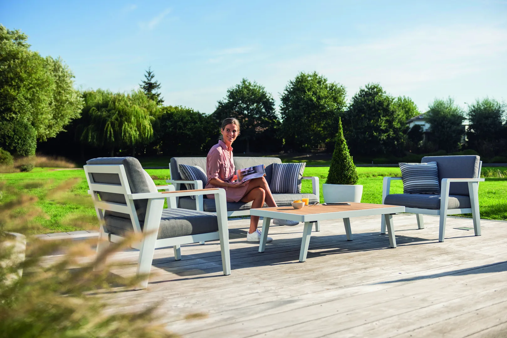 Salon de jardin GUADELOUPE – Salon complet (canapé 3P + canapé 2P angle + table basse) – Image 2