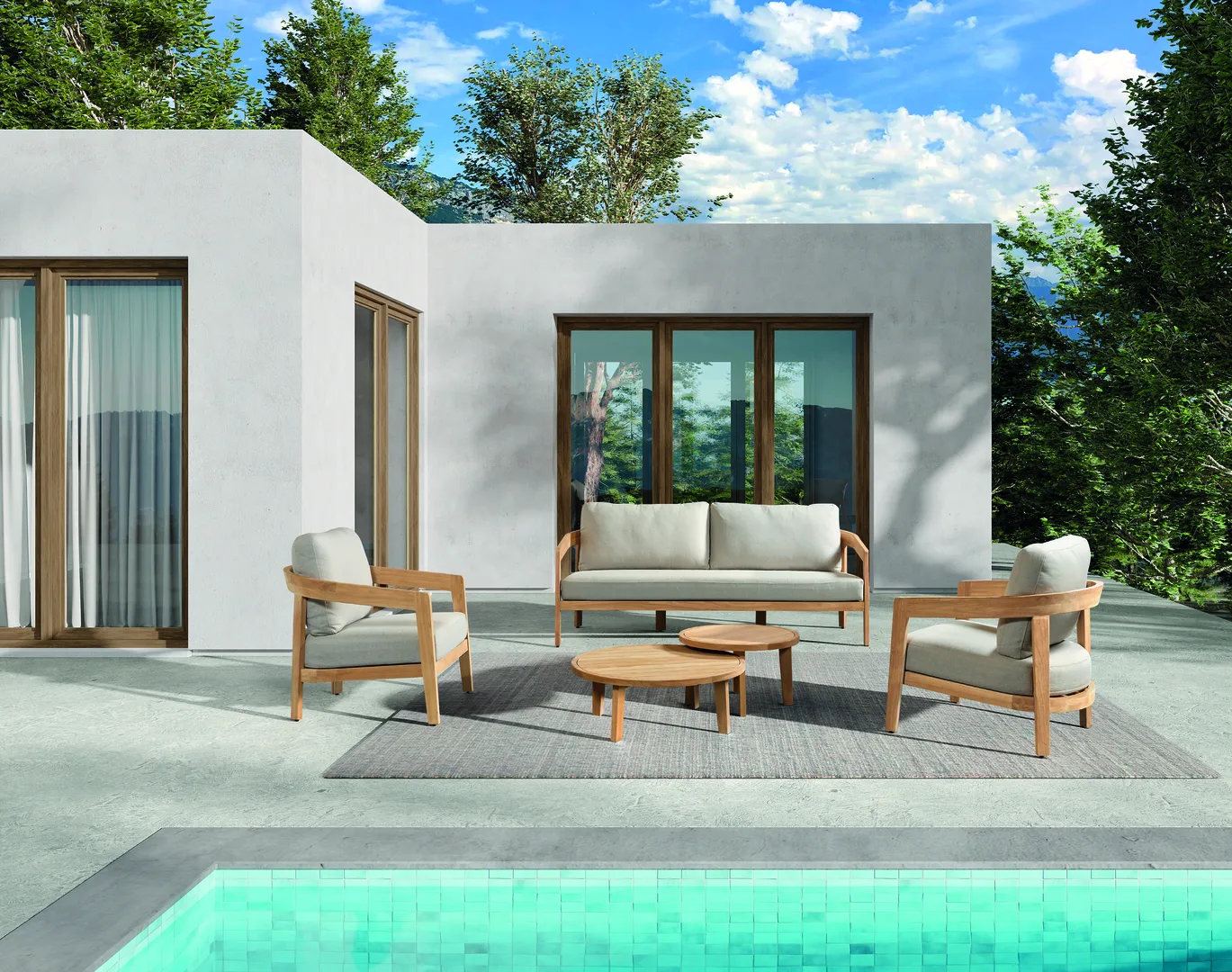 Salon de jardin LECCE dune écru – Salon complet (2 fauteuils + canapé 2,5P + tables basses) – Image 2