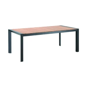 Table rectangulaire BRAGA – Alu noir ou blanc, plateau en teck 100×202