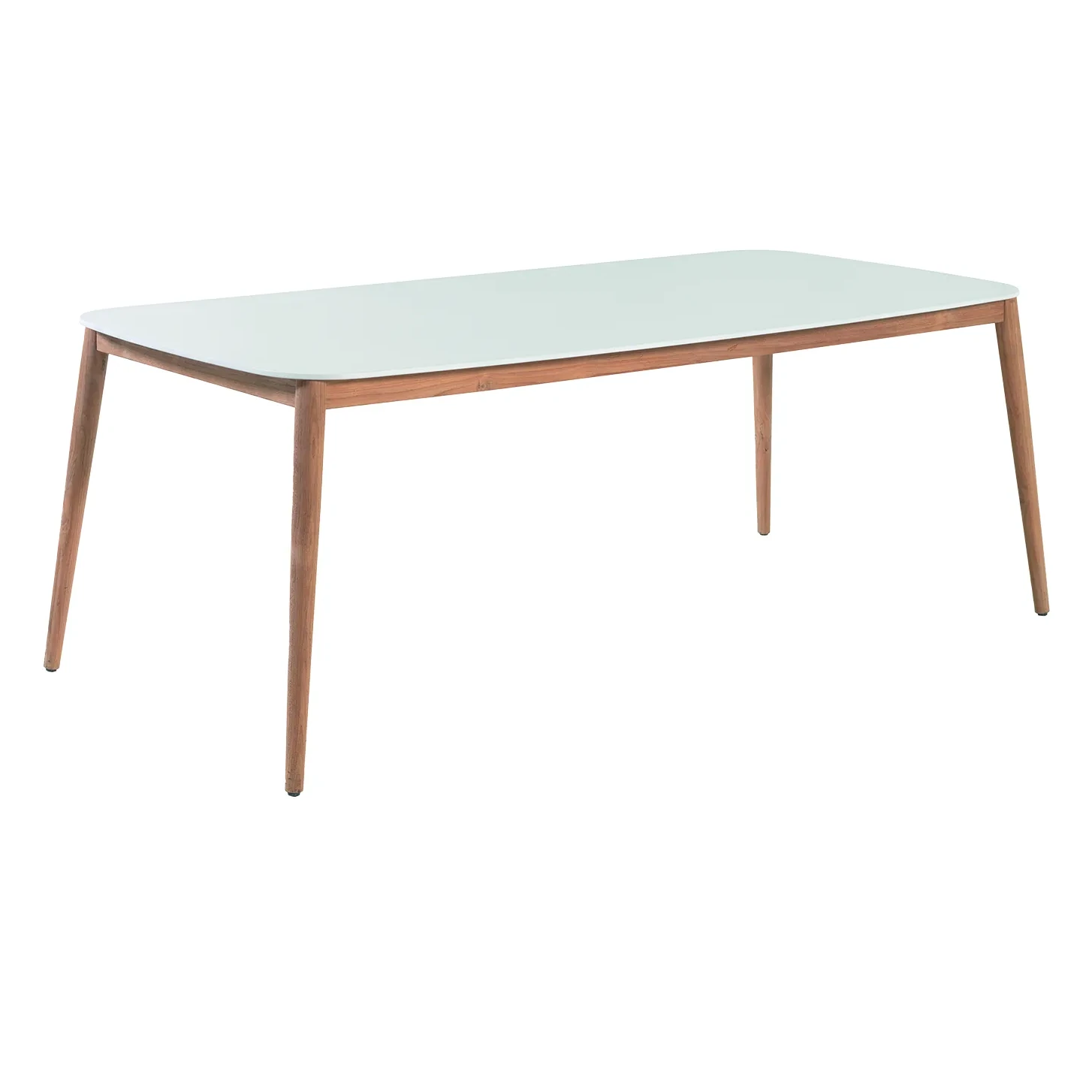 Table rectangulaire HELSINKI – Teck plateau Duranite blanc 100x213