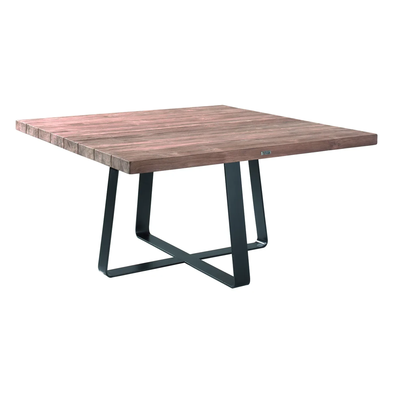 Table carrée MARGARITE – Acier noir, plateau teck recyclé