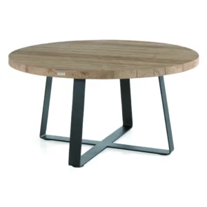 Table ronde MARGARITE – Acier noir, plateau teck recyclé