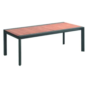 Table extensible PORTO – Alu charcoal plateau teck 100×220 à 340