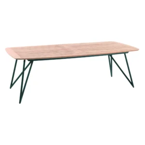Table rectangulaire RIGA – Acier galvanisé charcoal plateau teck 110×250